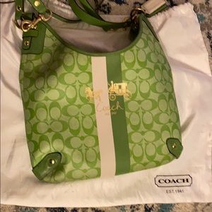 Lime green white coach purse